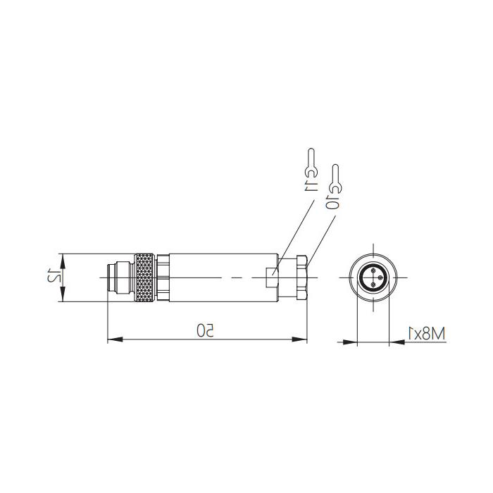 M8 3Pin、公头直型、螺钉连接、63F041